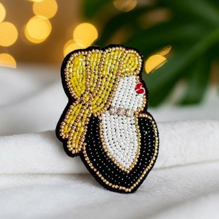 Handmade Jewelry Lady Portrait Beaded Brooch